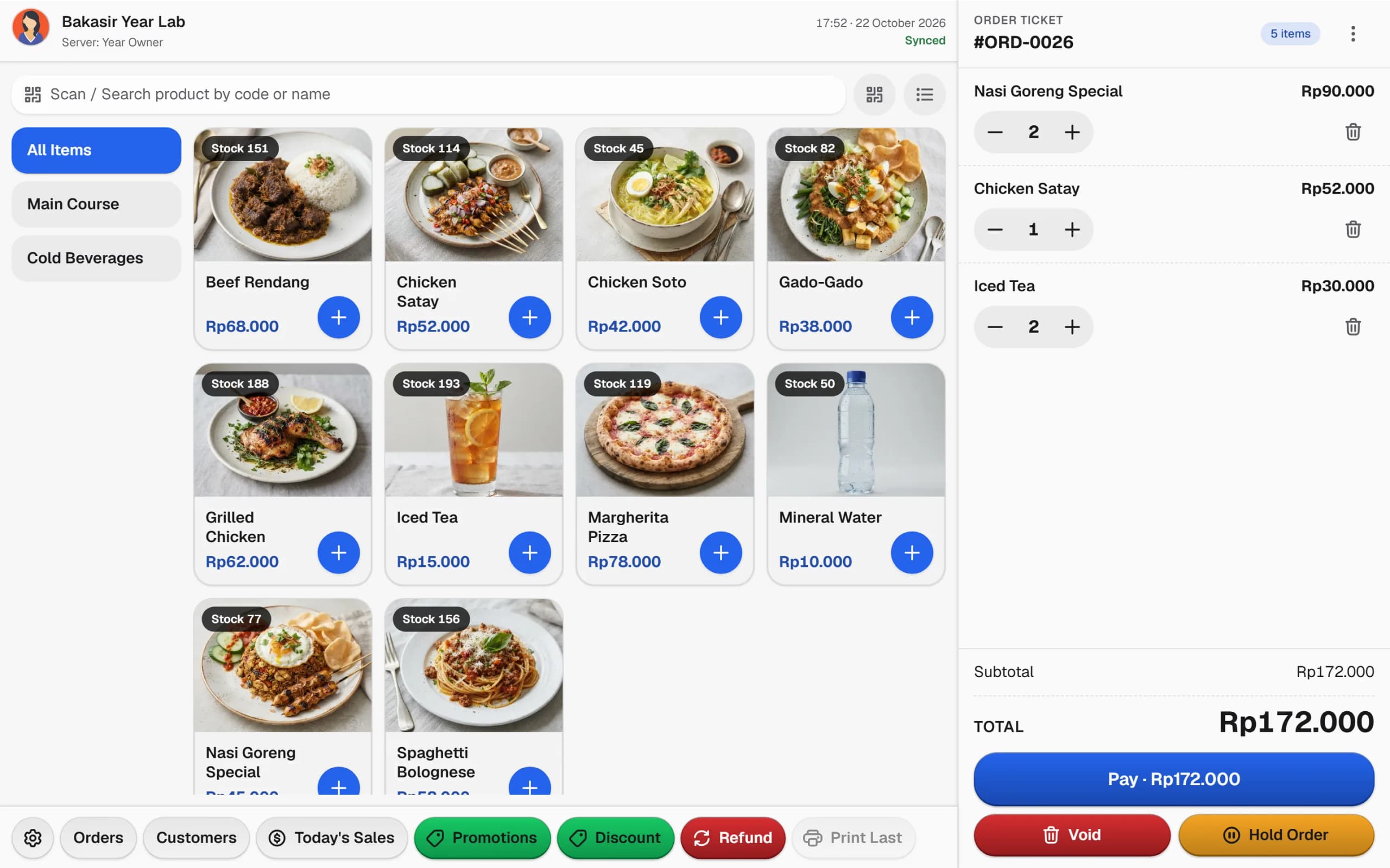 POS restoran Bakasir dengan kategori dan tiket pesanan