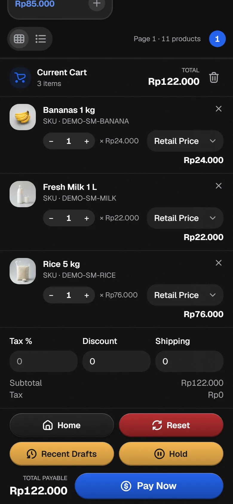 Layar kasir Bakasir di ponsel Android