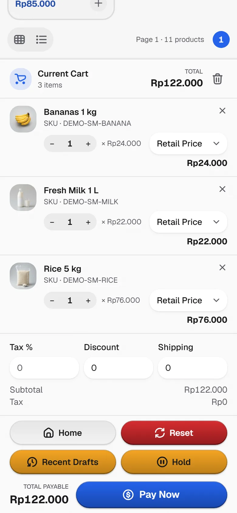 Layar kasir Bakasir di ponsel Android